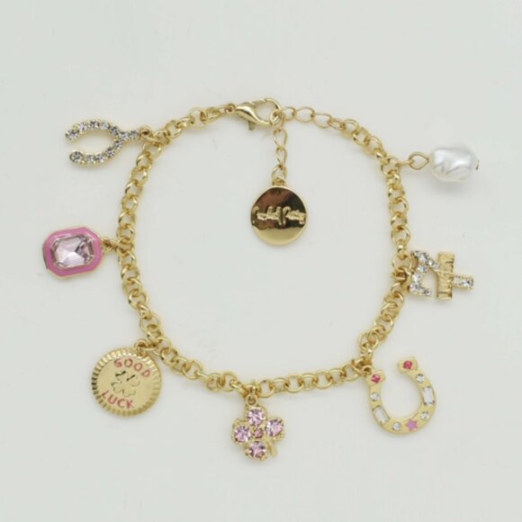 Free People Jewelry - Free People "Lucky In Love" Pink Pavé Charm Bracelet